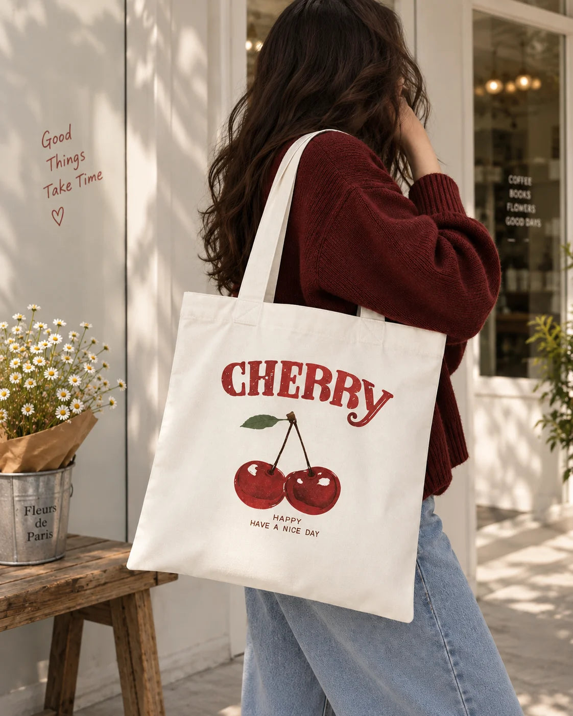 Cherry Cotton Canvas Tote Bag
