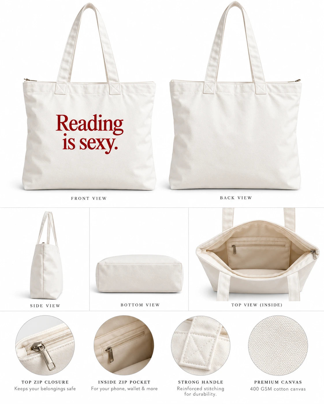 Reading Is Sexy Wide Tote Bag