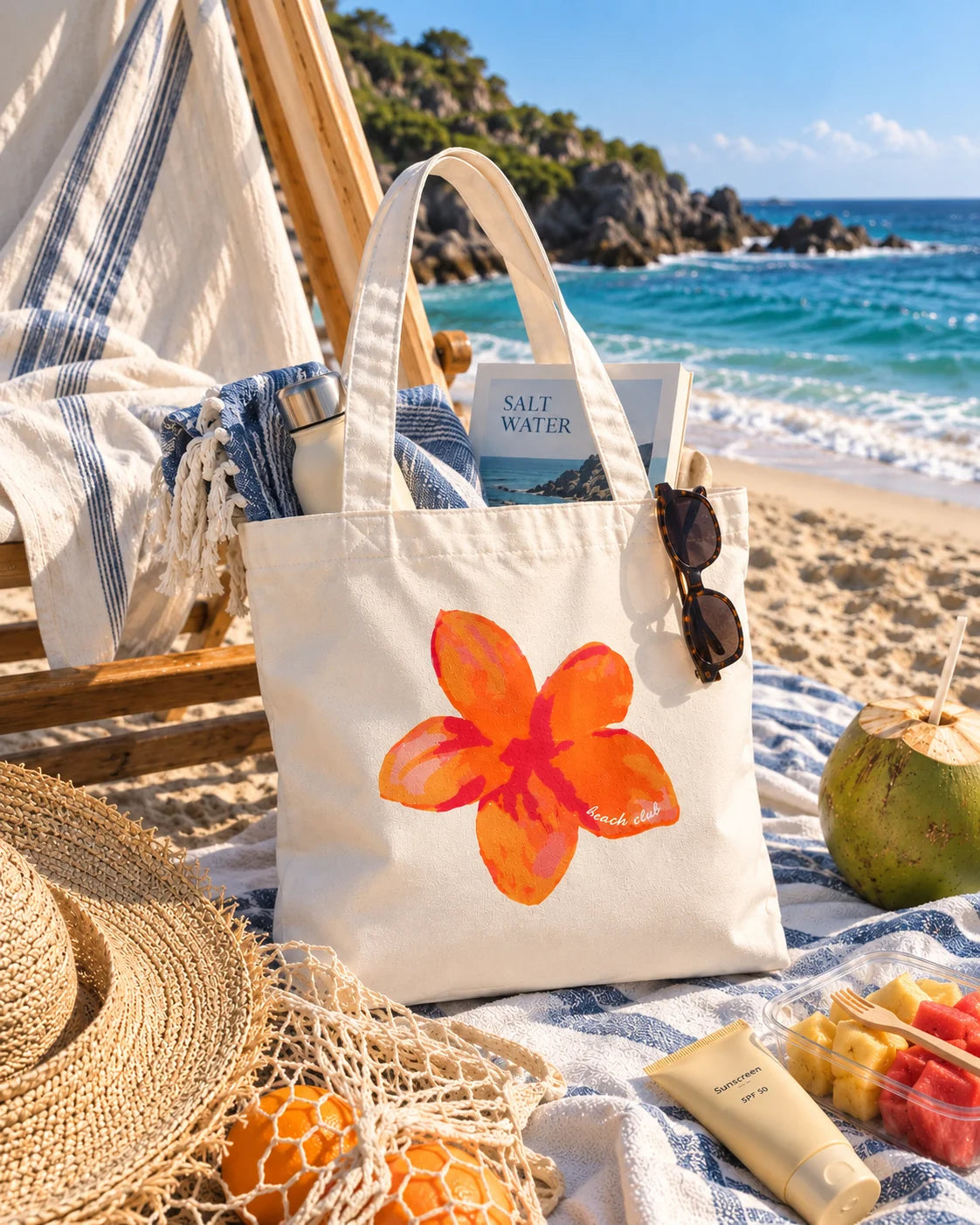 Pink Floral Cotton Canvas Tote Bag